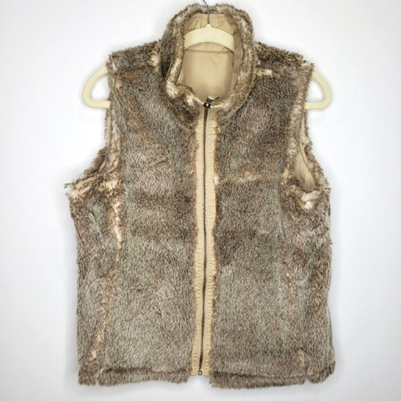 Old Navy Faux Fur Reversible Vest with Khaki Side with Pockets Small - Picture 3 of 10